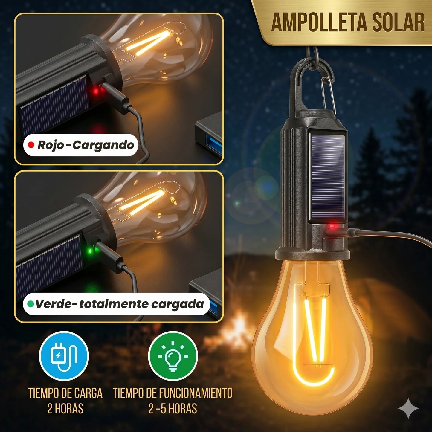 Bombillo con Panel Solar 15w 8 Horas de Duración☀️💡 (Pack 2 unds )