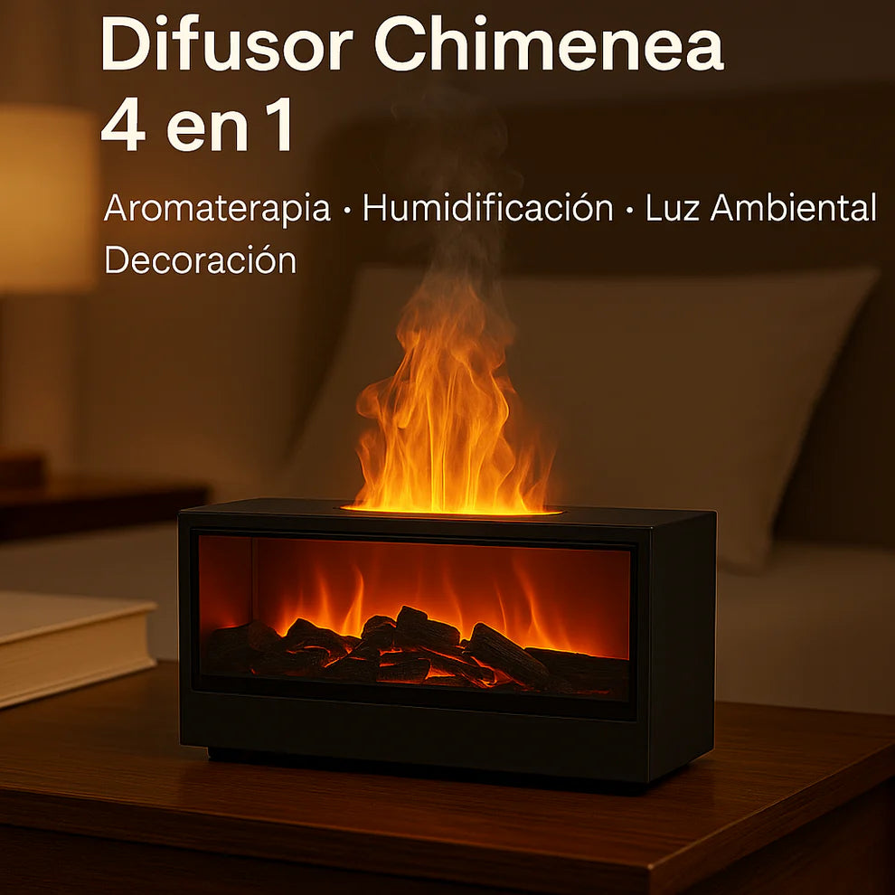 Humidificador y Difusor con Efecto de Chimenea + 2 esencias de regalo