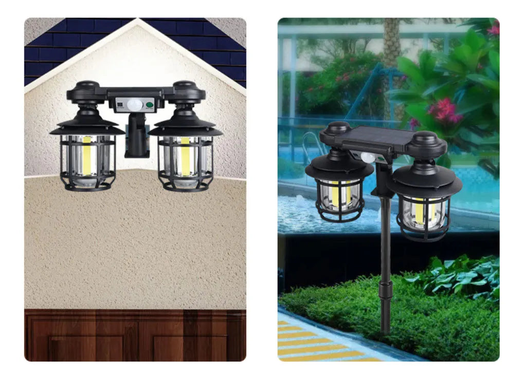 Lampara doble led con panel solar y sensor de movimiento + control remoto