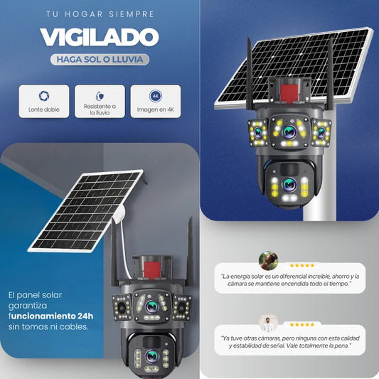 Camara Full 4K con panel Solar, 24 horas al día sin cableado⭐