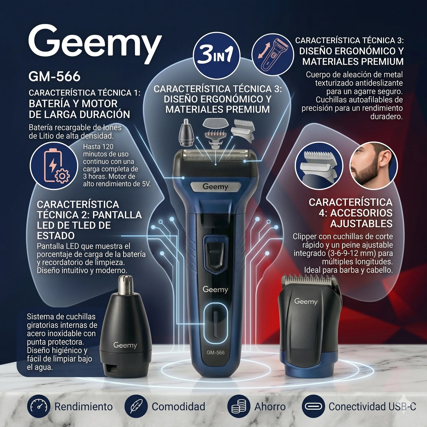 Maquina De Afeitar 3 En 1 Sonar®︎ 🪒💈