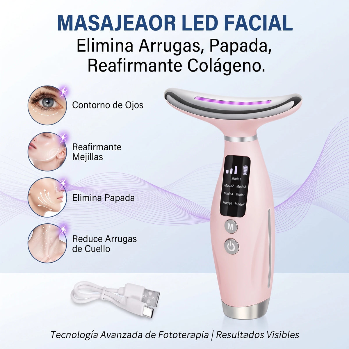 Masajeador Led Facial | Elimina Arrugas, Papada, Reafirmante Colágeno.