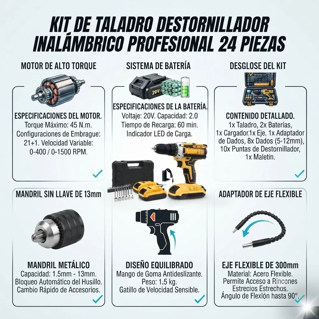 Taladro Destornillador Inalámbrico Recargable Set De Dados🔥