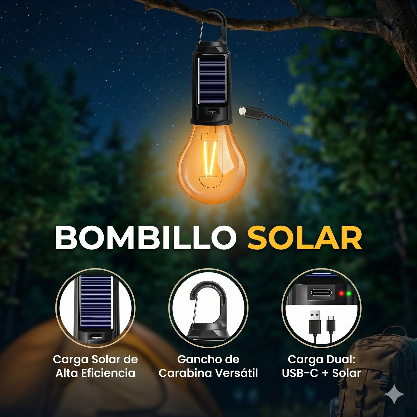 Bombillo con Panel Solar 15w 8 Horas de Duración☀️💡 (Pack 2 unds )