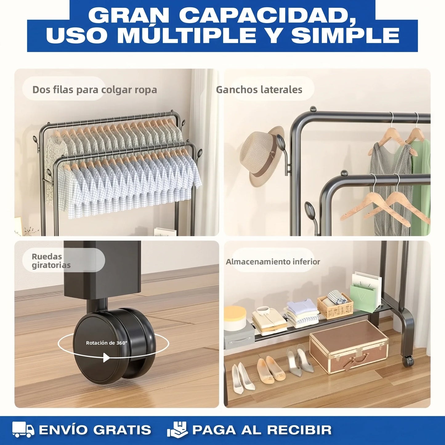 Estante Perchero Doble de acero inoxidable🏡✨