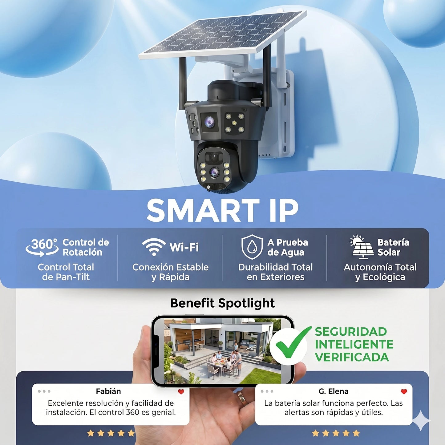 Cámara Wi-Fi Inalámbrica con Panel Solar Rotación 360° 4K
