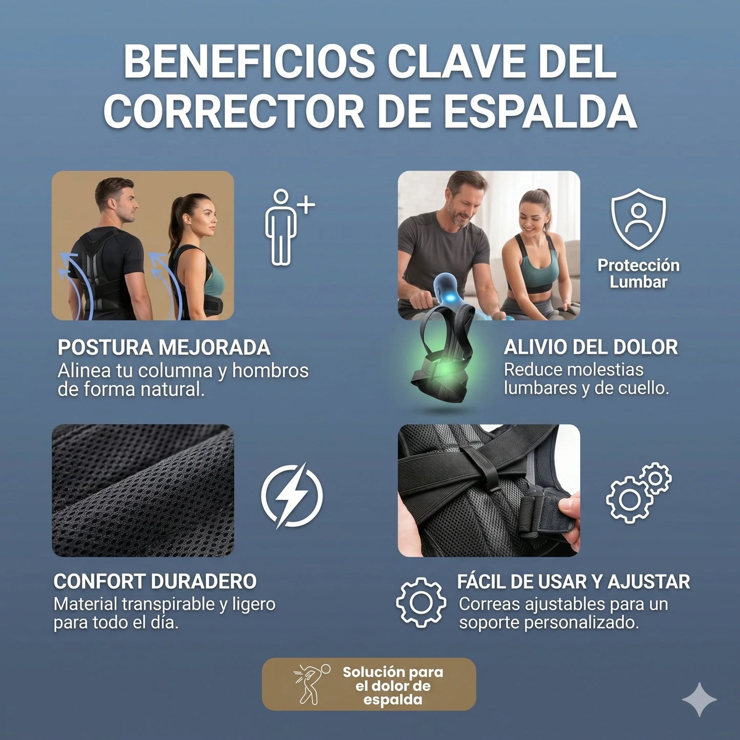 ¡Recupera tu Postura y Alivia el Dolo! Corrector de Postura con Soporte Lumbar✨💪