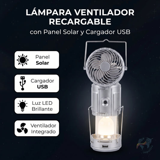 Lampara Ventilador Recargable panel Solar Cargador usb☀️⚡
