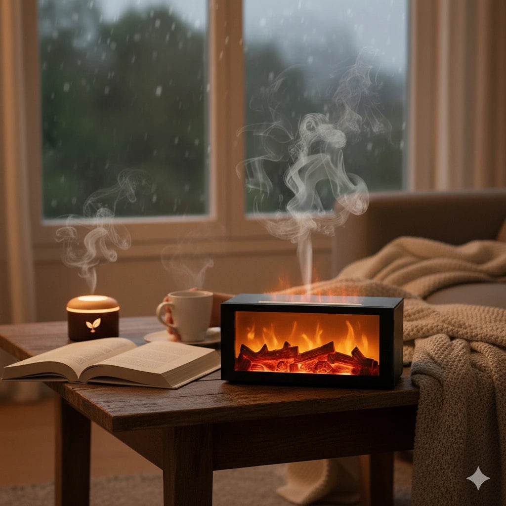 Humidificador y Difusor con Efecto de Chimenea + 2 esencias de regalo