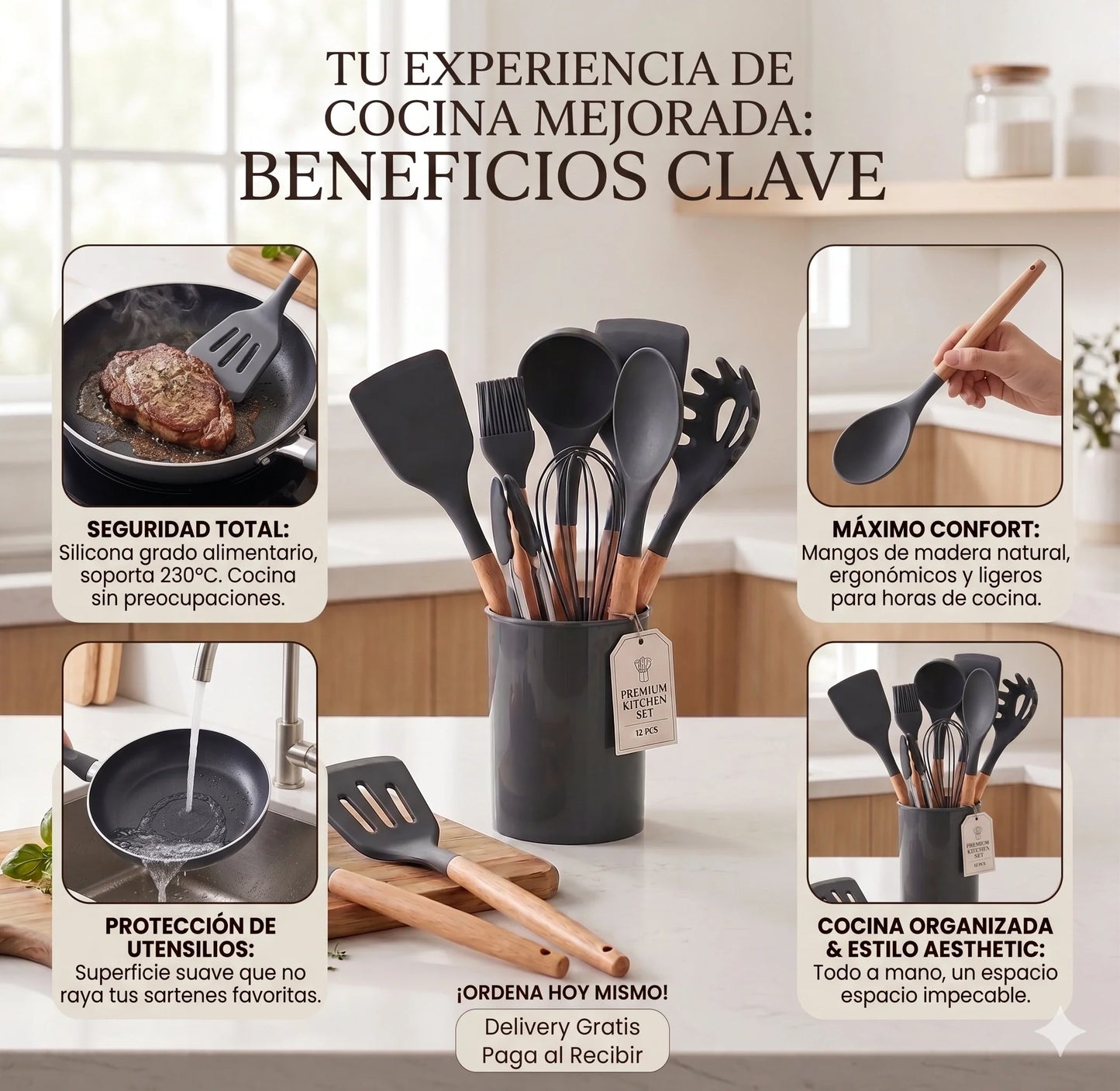 Set de 12 Utensilios de Cocina de Silicona Antiadherentes👩‍🍳✨