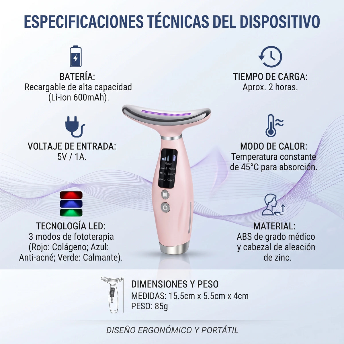 Masajeador Led Facial | Elimina Arrugas, Papada, Reafirmante Colágeno.