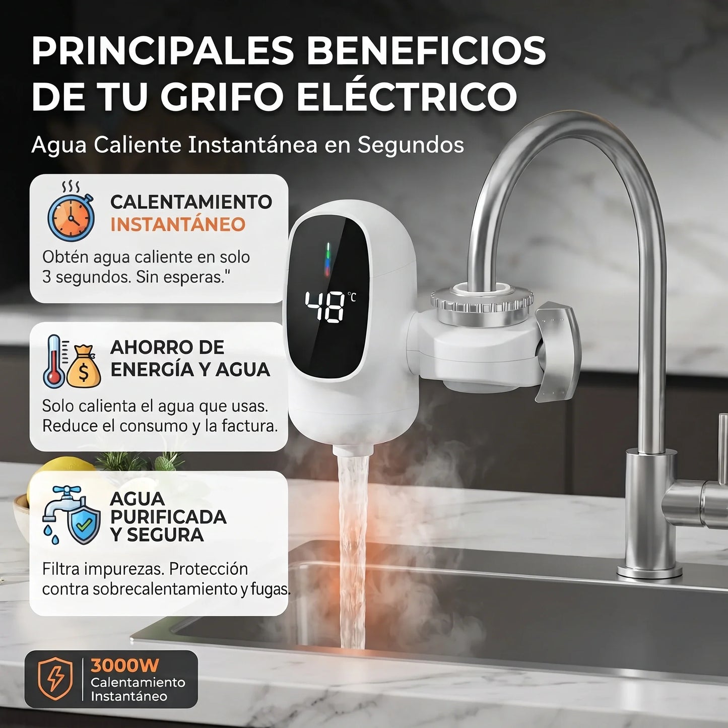 Grifo Calentador de Agua 3000W💧🔥