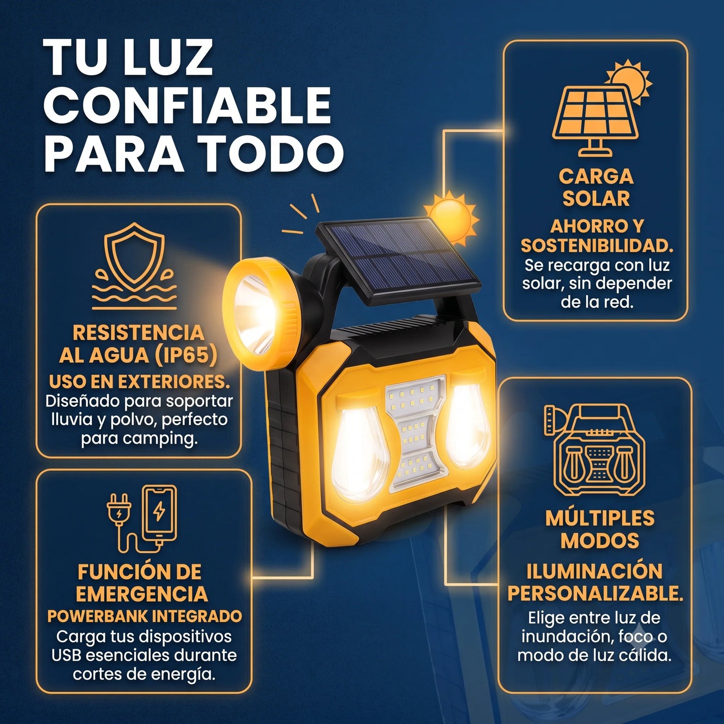 Lampara Multifuncional con Panel Solar💡☀️