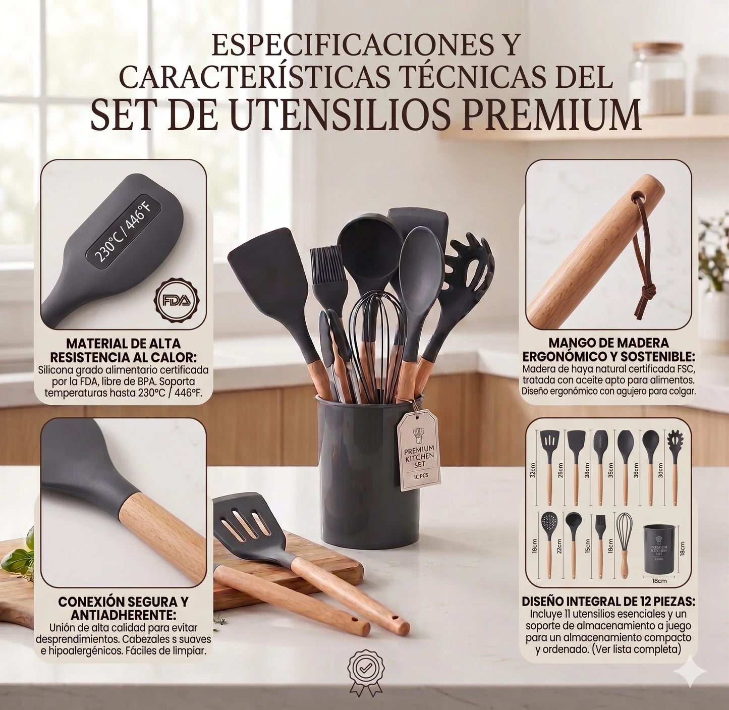 Set de 12 Utensilios de Cocina de Silicona Antiadherentes👩‍🍳✨