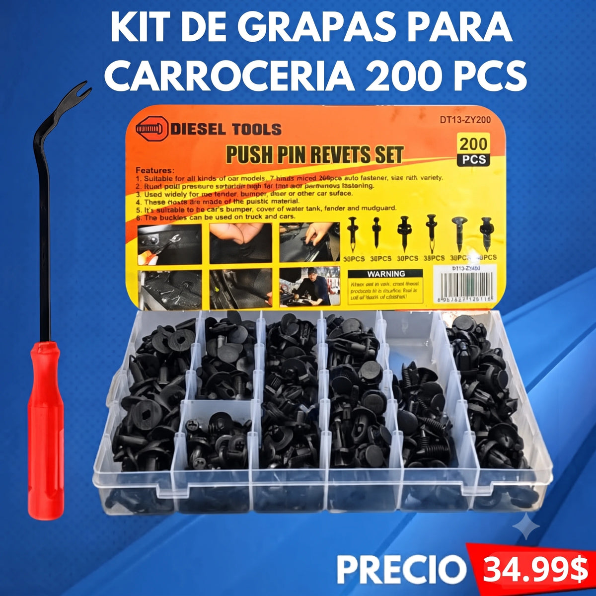 Kit 200unds Clips Grapas Para Paneles Tapizados, botones, para carrocería