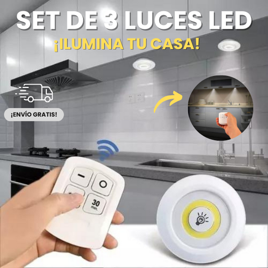 Luces LED inalámbricas + control, sin cableado, ni extensiones (Pack 3 unds)