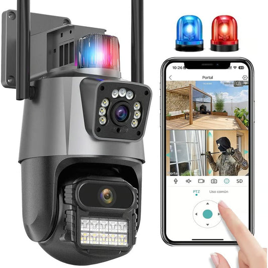 Cámara de Doble Lente con Sirena, Visión Nocturna y Detección Humana